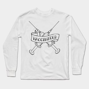 Vaccinated Syringe Simple Line Drawing Design Long Sleeve T-Shirt